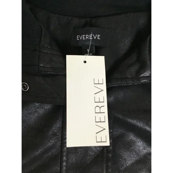 Evereve Women's Black Faux Leather Snap Front Aviator Bomber Jacket Size S NWT - Picture 4 of 8